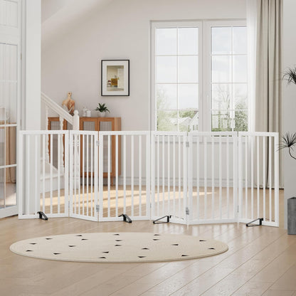 Freestanding Foldable Dog Gate - 4 Panel Room Divider with Metal Support Feet (Black)