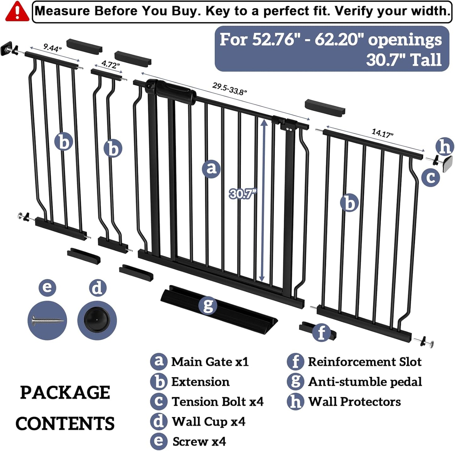 Extra Wide Baby Gates for Doorways 71.65"-85.82" Extra Wide Baby Gate Dog gate Pressure Mounted No Drilling with Walk-Through, Auto-Close & Dual-Direction Swing for Large Wide Opening Black