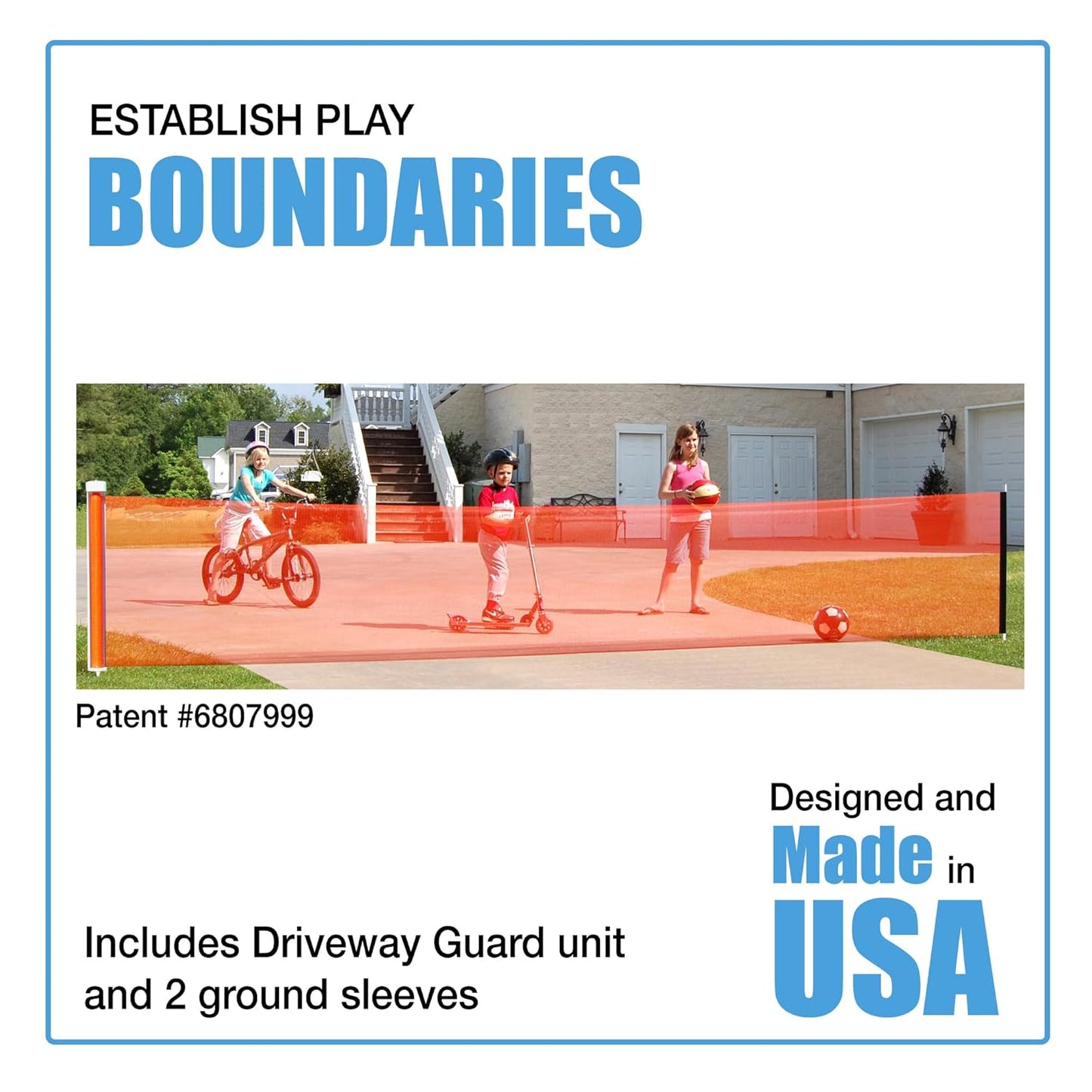 Kidkusion Retractable Driveway Guard | Adjustable Up to 12 Ft. | Visual Boundary for Playtime Safety | Black | Made in USA
