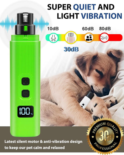 Electric Dog Nail Grinder with 2 Level LED Lights, 2 Speed 30dB Super Quiet and Low Vibration Turbo Charge Pet Nail Grinder for Small Dogs and Cats - White
