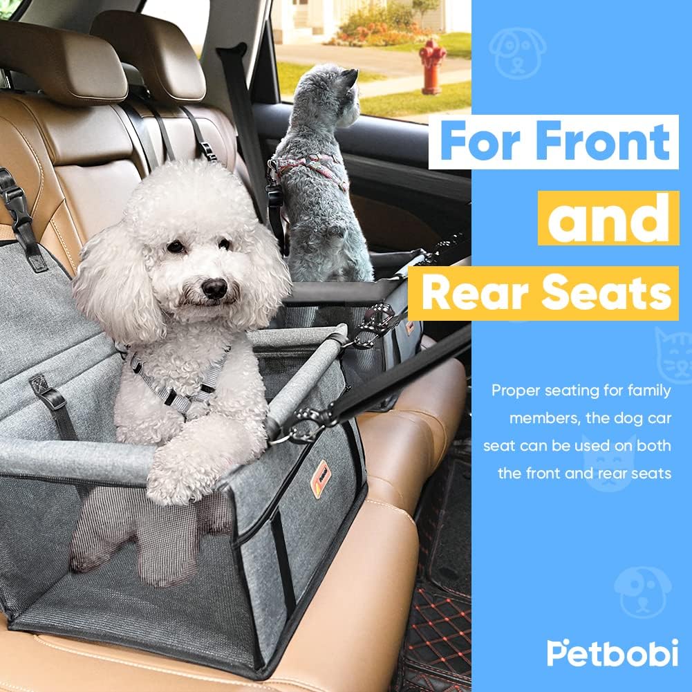 Petbobi Small Dog Car Seat, Dog Car Booster Seat for Small Medium Dogs 5-15 lbs, Foldable Front Seat Safety with Sturdy PVC Tube Frame, Breathable Mesh, Grey
