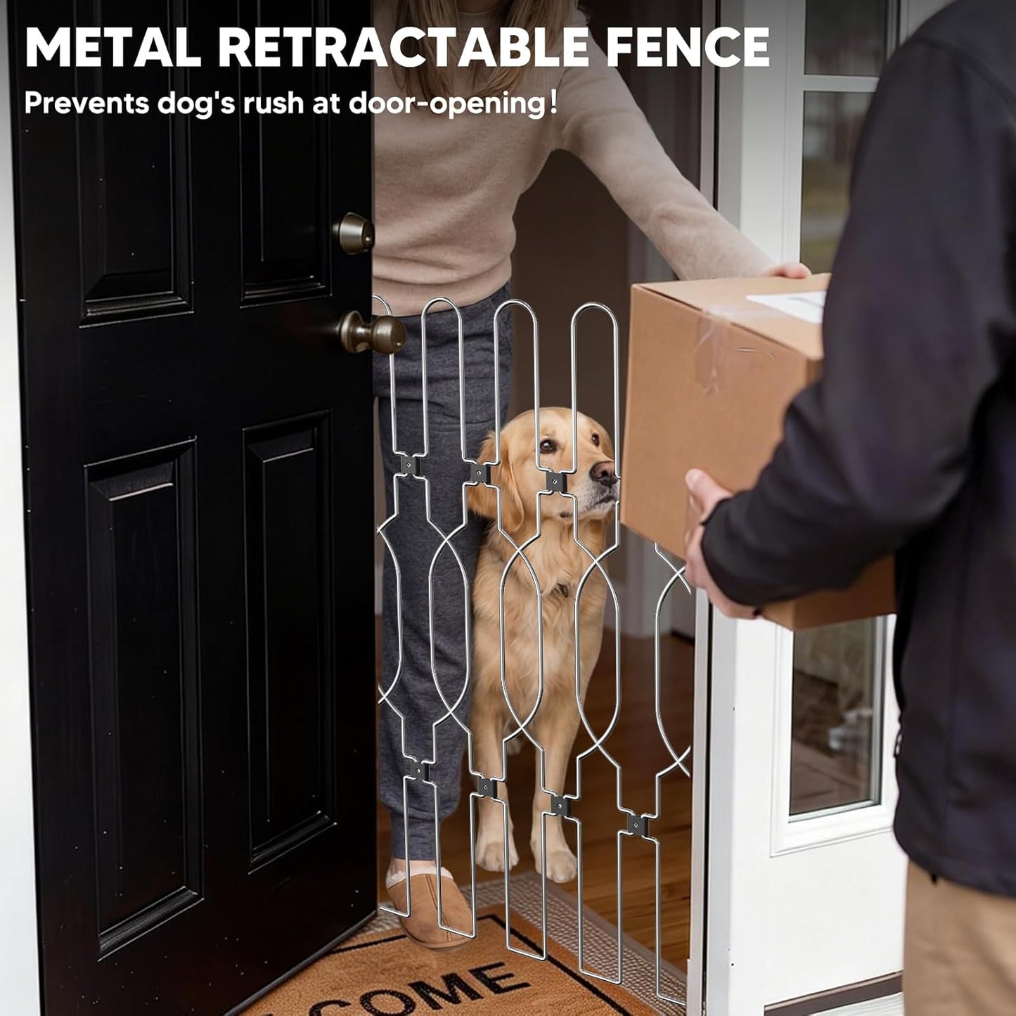 Snagle Paw Extra Tall Metal Retractable Door Barrier, 28.4" Wide 35" Tall Safety Dog Gate for Front Door,Easy Install Retractable Pet Gate for Recreational Vehicle,Doorways
