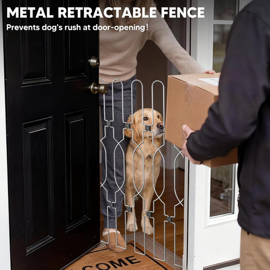 Snagle Paw Extra Tall Metal Retractable Door Barrier, 28.4" Wide 35" Tall Safety Dog Gate for Front Door,Easy Install Retractable Pet Gate for Recreational Vehicle,Doorways
