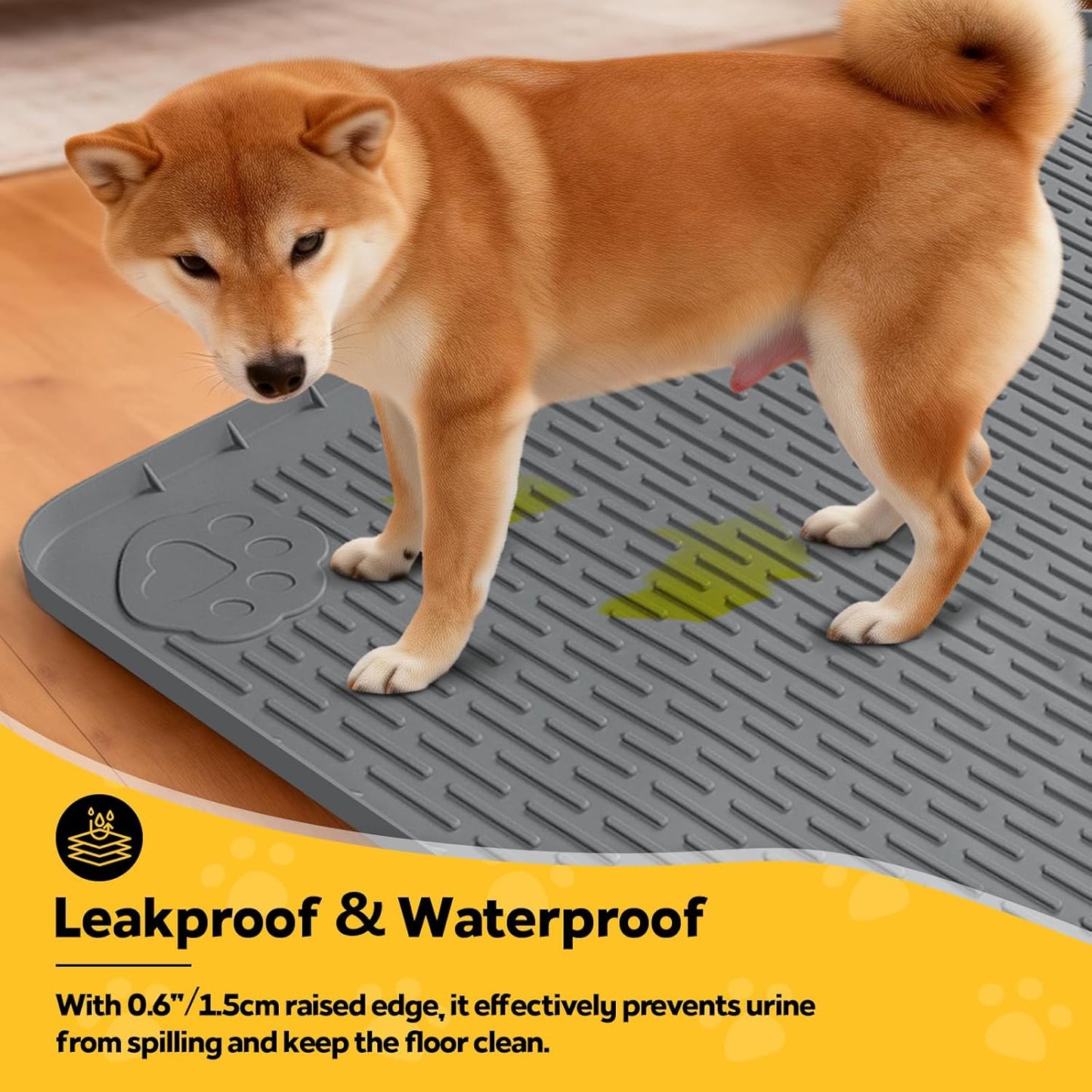 Silicone Dog Crate Mat, 50"x35" Under Dog Crate Kennel Pad with Raised Edge, Washable Dogs Bed Mat, Waterproof, Leakproof, Protect Floors (Green)
