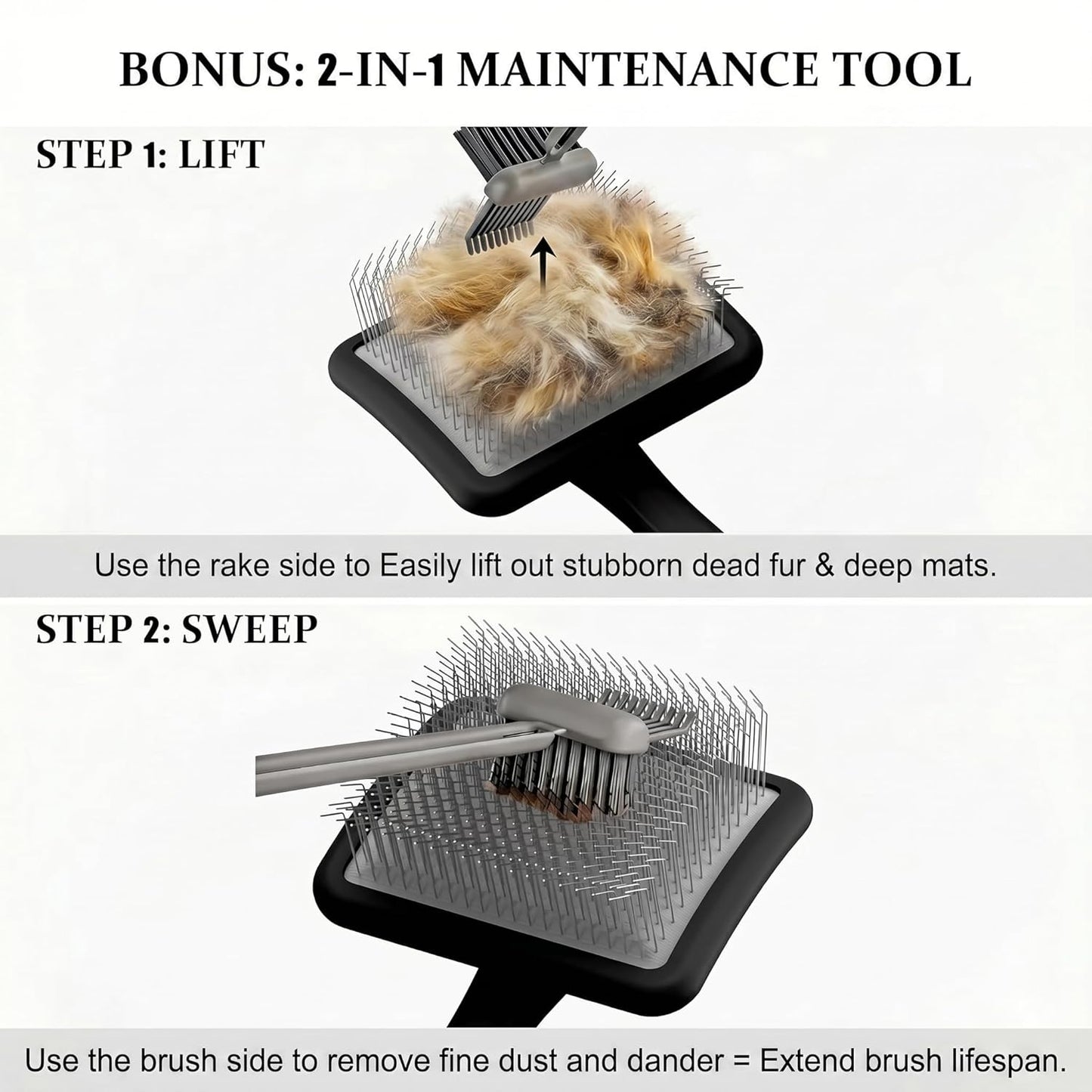 Slicker Brush for Dogs - 4-in-1 Wooden Dog Grooming Kit for Doodles & Poodles with Detangling Comb for Matted Hair & Bath Massage Set, Naturally