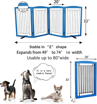 ZJSF Freestanding Dog Fence Indoor, Foldable Dog Gate for Doorways, Stairs or Hallways, Sturdy Wood Extra Wide Pet Gate with Support Feet for The House, White, 24 "Height-3 Panels