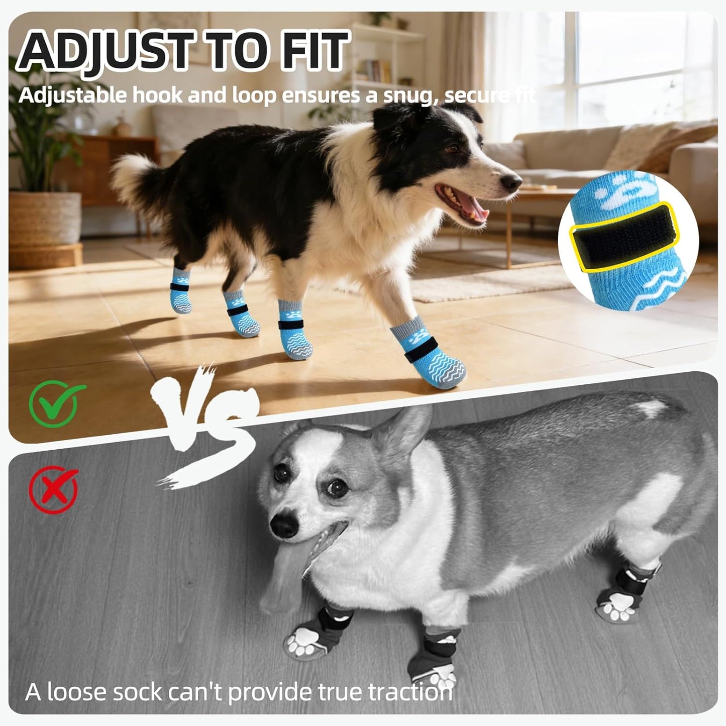 PUPTECK Anti Slip Dog Socks with Double Grippers for Hardwood Floors, Shoes for Hot/Cold Pavement, Boots & Paws Protectors to Prevent Licking, Traction Booties for Senior Small Large Dogs