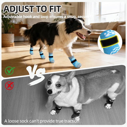 PUPTECK Anti Slip Dog Socks with Double Grippers for Hardwood Floors, Shoes for Hot/Cold Pavement, Boots & Paws Protectors to Prevent Licking, Traction Booties for Senior Small Large Dogs