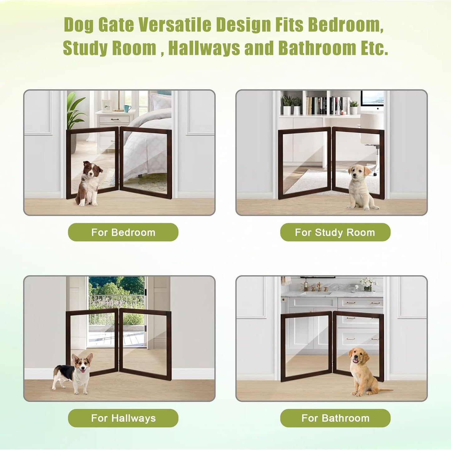 LZRS Clear Dog Gate for Indoor Use - Transparent Pet Fence with Solid Hardwood and Plastic Board, Stylish & Durable freestanding Pet Gate for Doorways, Stairs and Hallways-2 Panel Cherry