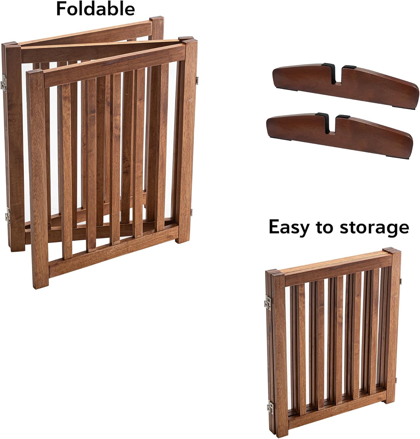LZRS 2-Panel Wooden Free Standing Foldable Dog Gate Indoor – Solid Hardwood 24" High, Step-Over Safety Pet Gate for Doorways, Stairs & Small Spaces - Indoor Use, White