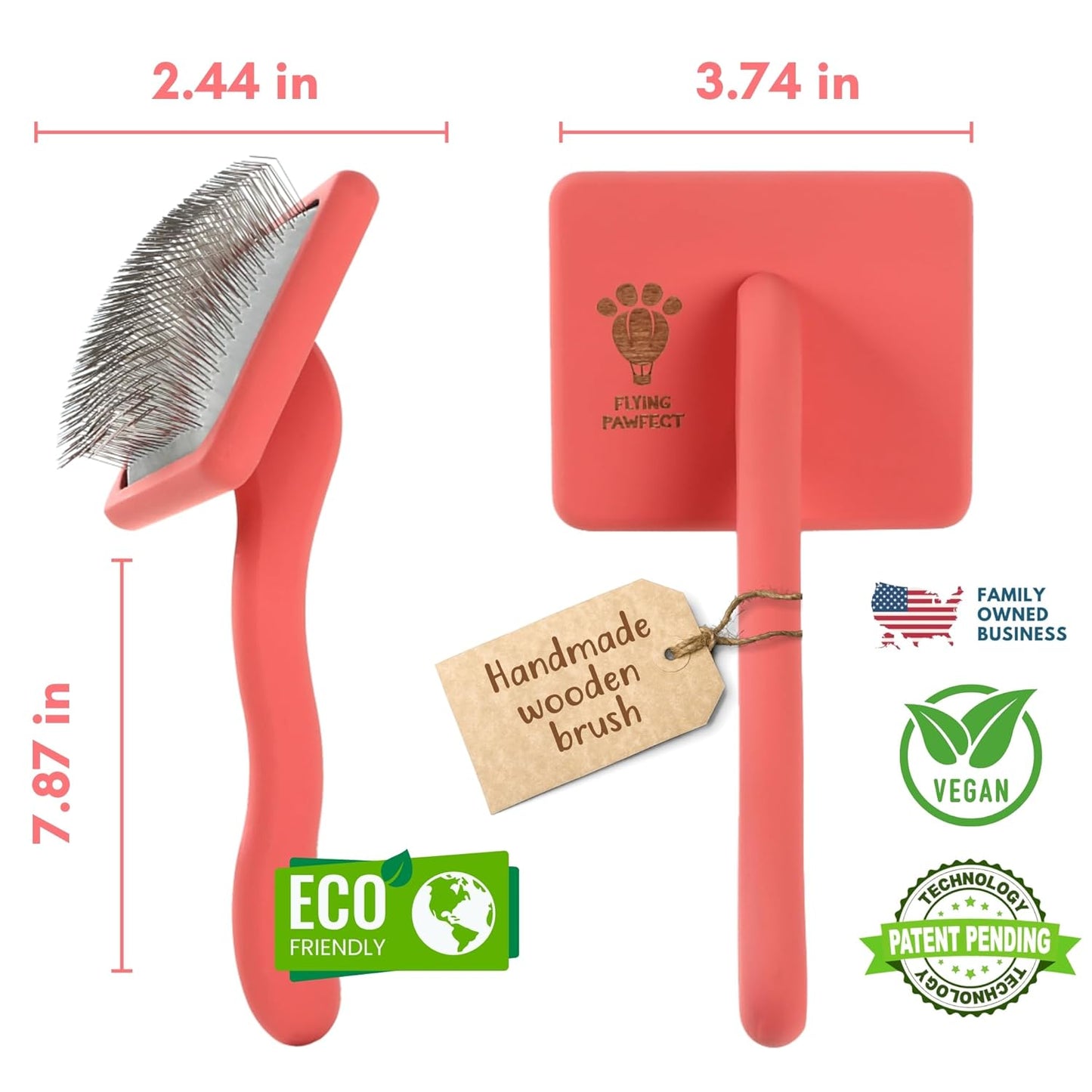 Slicker Brush for Dogs - Long Pin for Poodles, Doodles & Long Haired Dogs, Deshedding & Dematting Tool, Slicker Dog Brushes for Grooming (Coral, Flat Large)