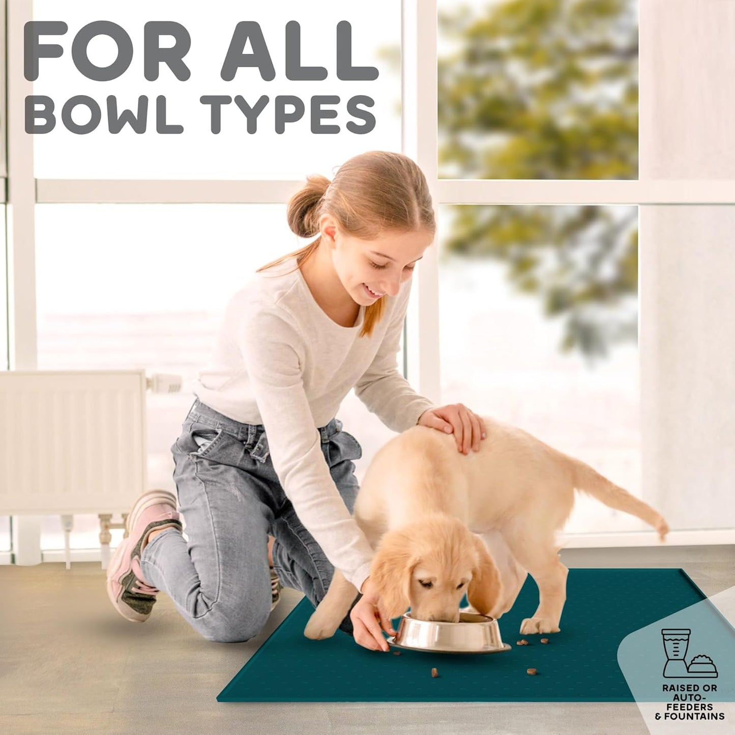 Dog Food Mat - Raised Edges Dogs Mat for Food and Water Prevent Spill, Waterproof Cat Food Mats Protect Floors, Easy Clean Dog Bowl Mats for Food and Water, Silicone Pet Feeding Placemats