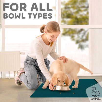 Dog Food Mat - Raised Edges Dogs Mat for Food and Water Prevent Spill, Waterproof Cat Food Mats Protect Floors, Easy Clean Dog Bowl Mats for Food and Water, Silicone Pet Feeding Placemats