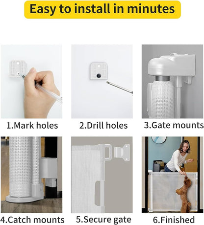 Retractable Baby Gate,Mesh Baby Gate or Mesh Dog Gate,33" Tall,Extends up to 71" Wide,Child Safety Gate for Doorways,Stairs,Hallways,Indoor/Outdoor（White,33"x71"）