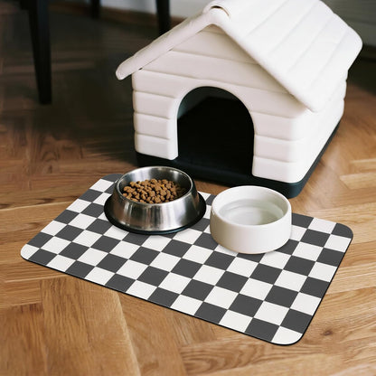 CooRug Checkered Dog Food Mat, Absorbent Leak-Proof Pet Feeding Mat, Quick Dry Cat Food Mat for Messy Drinkers 12" x 20" Khaki