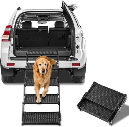 Dog Stairs for Car - Foldable 5-Step Non-Slip Pet Stairs for Home, Lightweight Dog Steps for Senior & Small Dogs to SUV, Truck, Bed - Supports 200 lbs