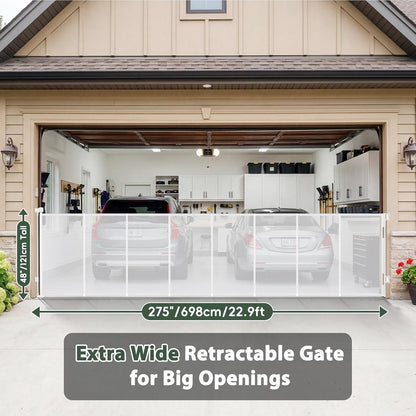 250" Reinforced Extra Wide Baby Gate Retractable Dog Gate, 21ft Extra Long Baby Gate Retractable Gates for Dogs, 48" Extra Tall Pet Gate Retractable Fence Outdoor Gate for Deck/Garage/Patio, Black