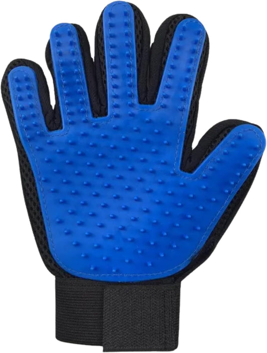 Silicone Pet Grooming Glove – 5-Finger Deshedding & Massage Mitt for Dogs & Cats – Wet & Dry Hair Removal Glove with Adjustable Strap (Right Hand), Blue