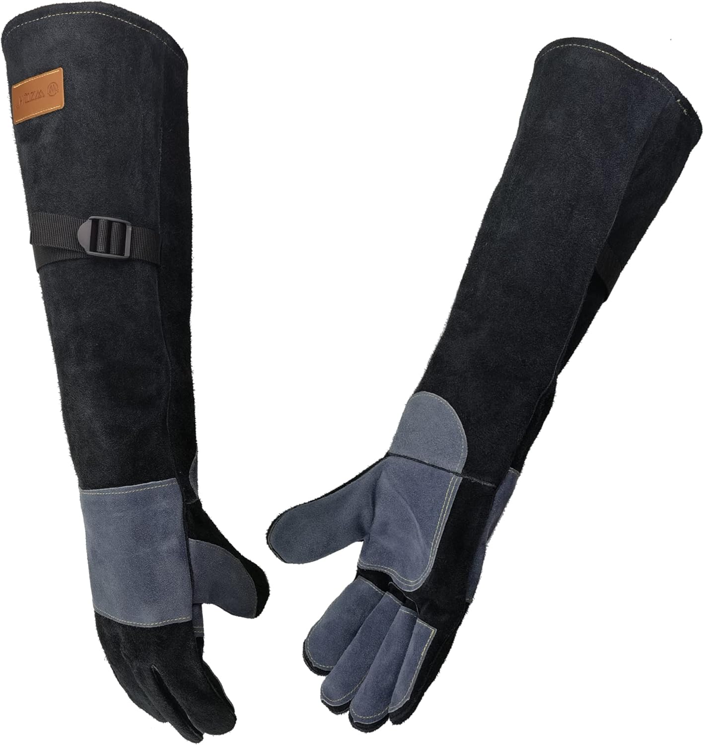 WZQH 23.6 In Leather Welding Gloves for Animal Handling,Grabbing Reptile, Grooming,Trips to Vet,BBQ,Fireplace.Puncture & Scratch Resistant, Bite Proof for Cat Dog Bird Falcon Livestock Snake L Black