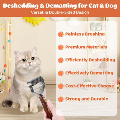 Pet Brush for Dematting & Deshedding, Professional Cat Grooming Brush, Dog Grooming Brushes with Wood Handle, Shedding Comb for Indoor Cats & Long Haired Cat Dog Pet