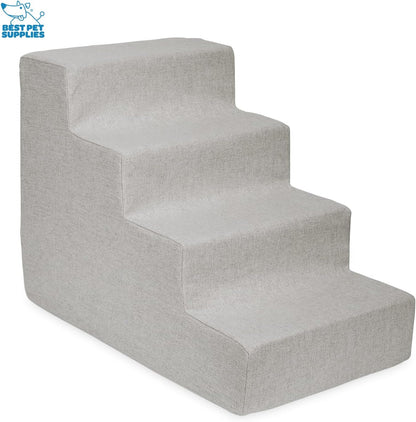Best Pet Supplies Dog Stairs & Steps - Foam Steps for Small Dogs & Cats, Non-Slip Indoor Balanced Pet Step Support, Dog Ramp, No Assembly, Ash Gray Linen, 2-Step (12-inch Height)