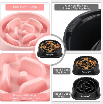 2 Pack Slow Feeder Dog Bowls for Healthy Eating, Non-Slip and Anti-Choking Design, Reduces Bloating & Overeating for Medium Dogs and Cats, Easy to Clean
