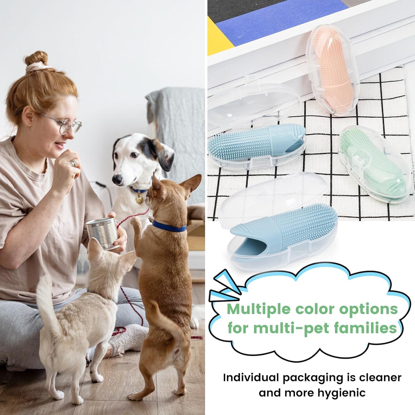 Duckart 4 Pack Dog Toothbrush, 360° Cleaning Finger Brush for Dogs Teeth, Food Grade Silicone Pet Brush Fits Most Fingers, Puppy Toothbrush for Dogs & Cats Dental Care
