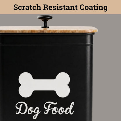 Dog Food Container Airtight 5-7 lb (25 Cup) Capacity - Cute Airtight Dog Food Storage Container with Bamboo Lid & Sturdy Metal Handle - White Metal Kibble Storage Bin for Dogs up to 50 lbs - Pet Jar