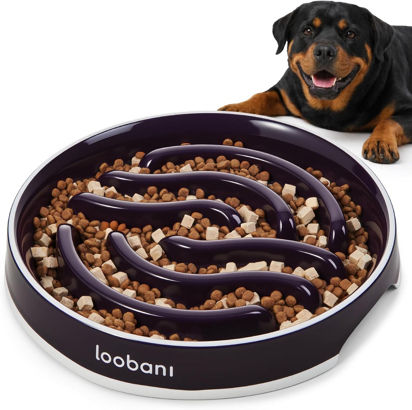 LOOBANI Slow Feeder Dog Bowls - 3.5 Cups Ceramic Slow Feeder Dog Bowls for Large Dogs, Slow Feeding Easy-Grip Handles, Perfect for Fast Eaters Goldens, Labradors & Huskies (L, Purple)