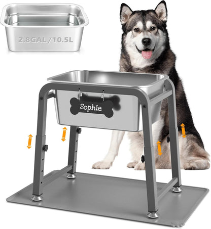 1.2 Gallon Elevated Large Dog Water Bowl with Mat, 4 Height Adjustable 12-17", Raised Dog Water Bowl Stand for Large Breed