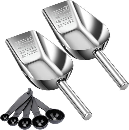 AIERSA Pet Food Scoop & Measuring Cup for Dogs & Cats, Stainless Steel Dog Scoop1 ¾ / ½ / ¼ Cup with Multi-Unit Markings for Precision Feeding, Easy-Clean Metal Food Storage