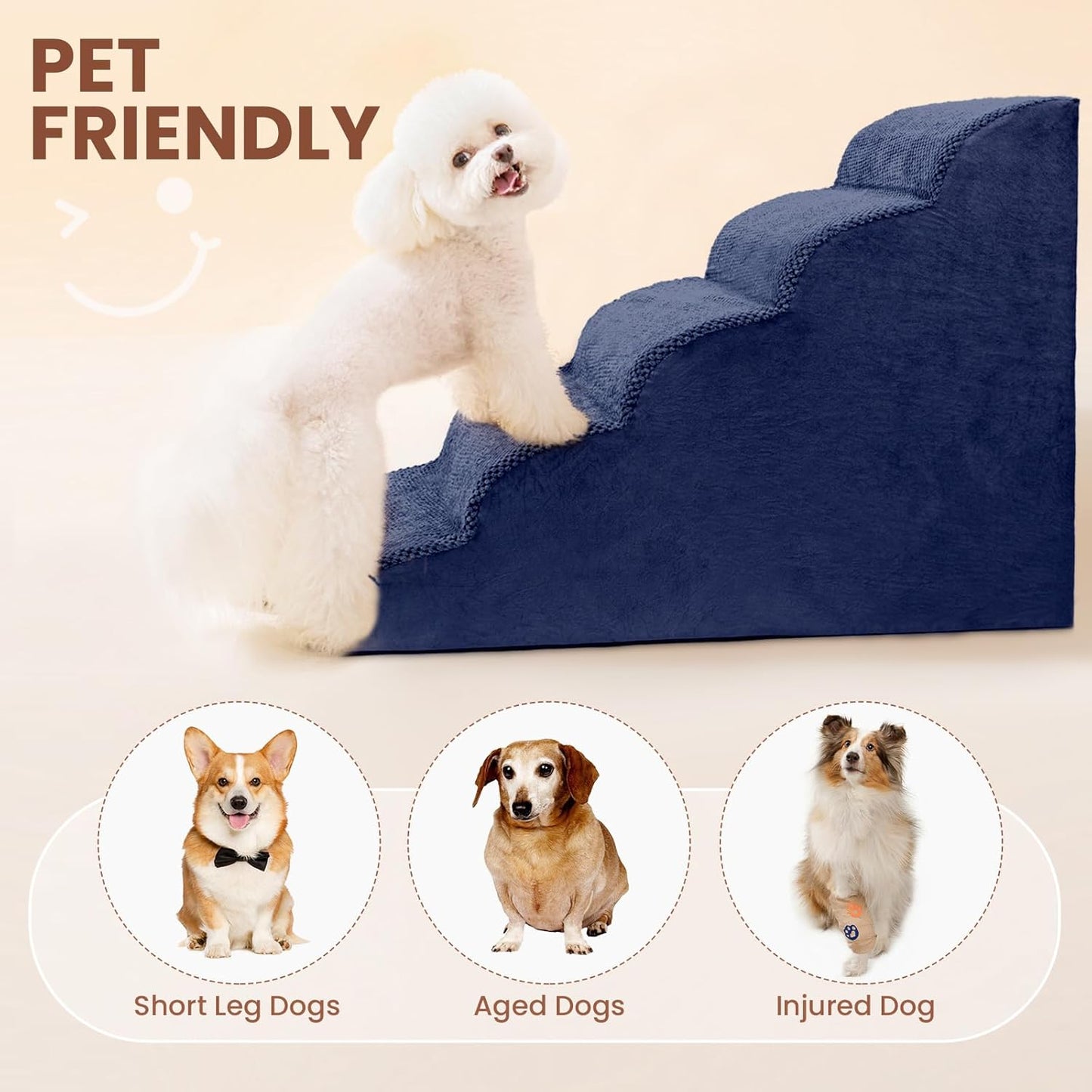 Dog Stairs for Small Dogs, 3 Tiers High Density Foam Dog Ramp, Extra Wide Non-Slip Pet Steps for High Beds Or Couch, Soft Foam Doggie Ladder for Dogs Injured, Older Pets, Small Cats