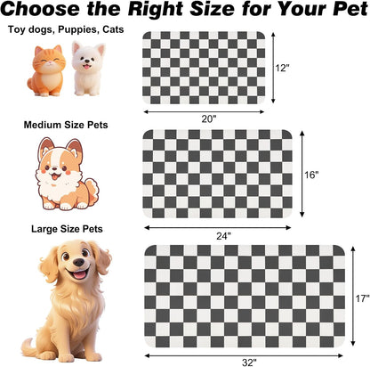 CooRug Checkered Dog Food Mat, Absorbent Leak-Proof Pet Feeding Mat, Quick Dry Cat Food Mat for Messy Drinkers 12" x 20" Khaki