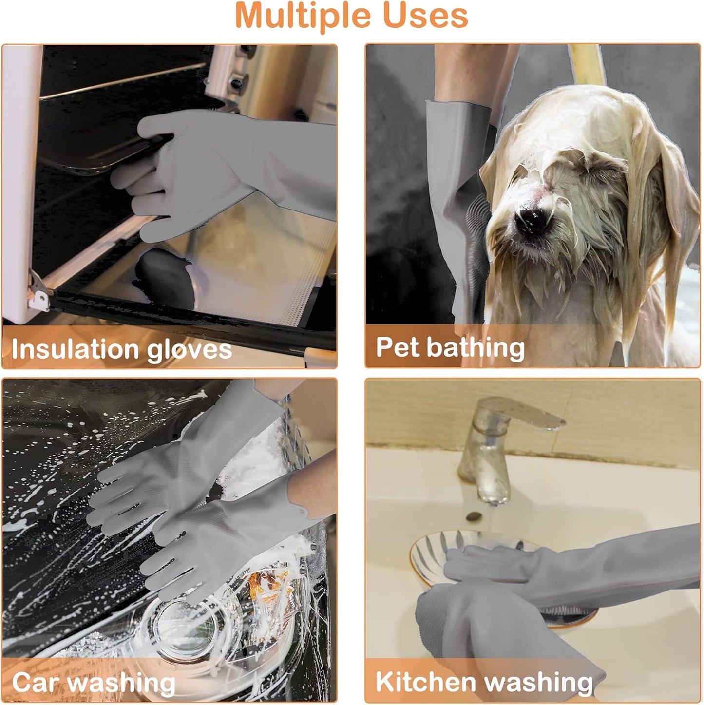 Pet Grooming Gloves, Dog Washing Gloves with High-Density Teeth, Heat Resistant Silicone Dog Bath Scrubber with Enhanced Five Finger Design, Bathing and Massaging for Dogs and Cats