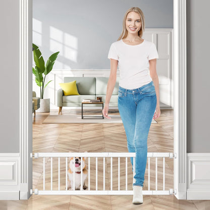 Dog Gate Indoor,18"-45" Adjustable Extra Wide Metal Short Dog Gate to Step Over, 18" Tall Small Pet Gate with 3 Extension Kits, Pressure Mounted Gate for Doorways & Stairs Black