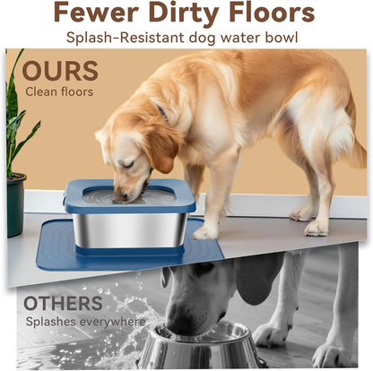 10L No Spill Dog Water Bowl, 2.6 Gal Stainless Steel No Splash Large Dog Water Bowl with Non-Slip Silicone Mat, Spill Proof Slow Drinking Pet Bowls for Messy Drinkers Indoor/Outdoor Use Black