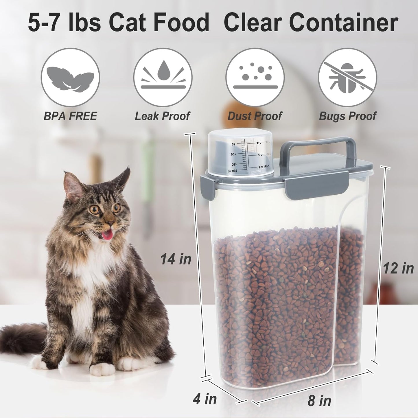Dog Cat Food Storage Container, Pet Food Container Airtight with Large Spout & Cup, BPA-Free Plastic Food Dispenser for Pet Food, Bird Seed, Rice, Flour - Pink 2.5-5lb (1 pack)