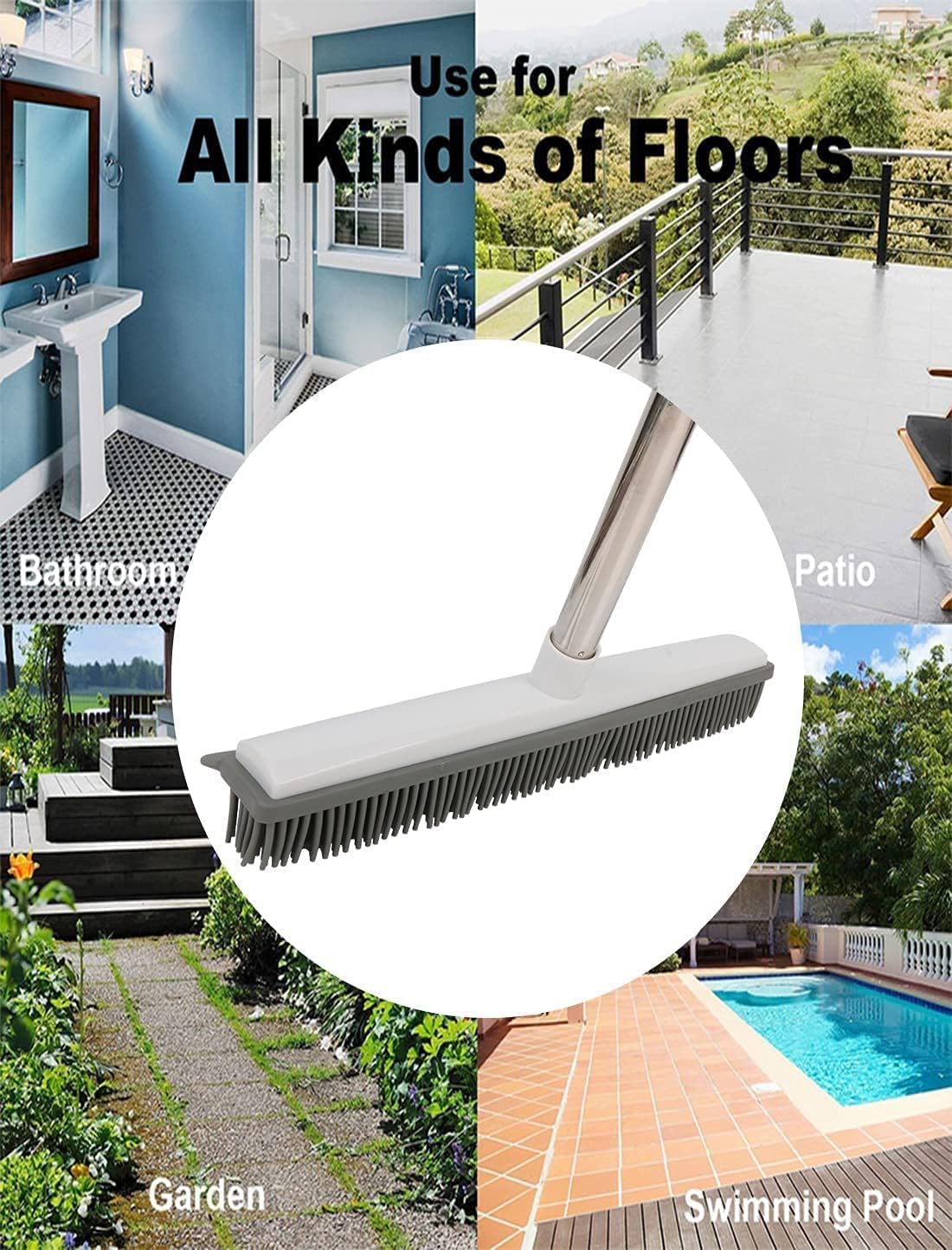 Pet Hair Rubber Broom with Squeegee for Carpet,Fur Remover Broom Carpet Rake for Pet Hair Removal, with 50" Long Handle, Dual-Sided for Hardwood Floor, Tile,Portable Detailing Lint Brush