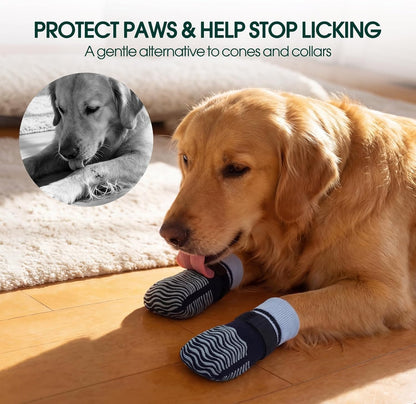 Kuoser Non Slip Dog Socks for Hardwood Floors, Dog Grippy Socks with Double-Sided Traction, Anti Slip Dogs Booties Paw Protectors to Prevent Licking Paws for Small Medium Large Senior Dogs, 4 Pack-M