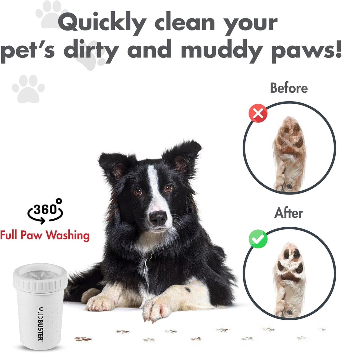 Dexas MudBuster Medium Dog Paw Cleaner in Fuchsia - Fits 1.5"-2.5" Wide Paws, Portable Paw Washer for Muddy Paws, Dog Paw Cleaning Cup with Gentle Silicone Bristles, Quick Clean Pet Paw Washer