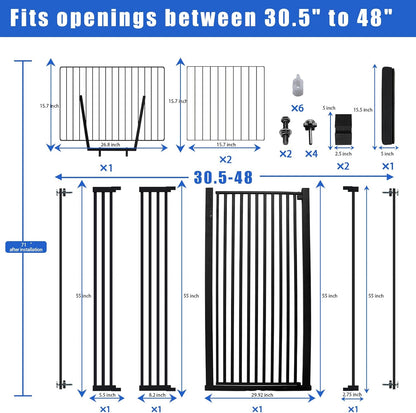 Rgqphantom 71 inch Extra Tall Gate Pet Gate,30.5"-48" Extra Wide Pressure Mounted,Cat Gates for Stairs, Kitchen,Doorways (Black)