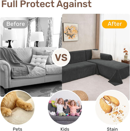 Sectional Couch Covers, 2 Pieces Washable L Shaped Couch Covers Sofa Blanket for Dogs Pet Friendly Sectional Sofa Slipcovers Furniture Covers,71"x 110"+ 71"x 118",(X-Large,Dark Gray)