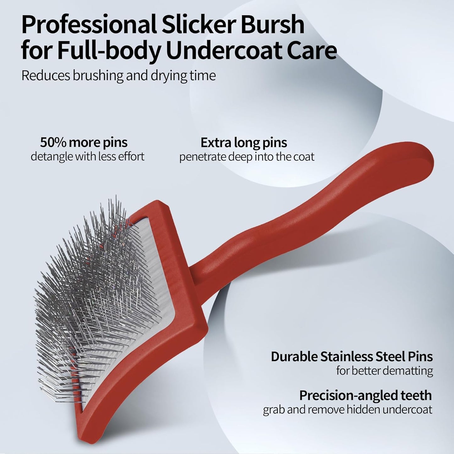 Pet Slicker Brush for Long & Short Hair - Detangling Tool for Dogs & Cats - 135° Angled Stainless Steel Pins, Curved Handle - Gentle Grooming for Small/Medium/Large Breeds (Lavender)