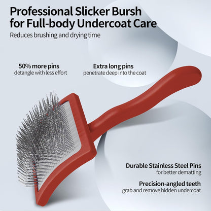 Pet Slicker Brush for Long & Short Hair - Detangling Tool for Dogs & Cats - 135° Angled Stainless Steel Pins, Curved Handle - Gentle Grooming for Small/Medium/Large Breeds (Lavender)