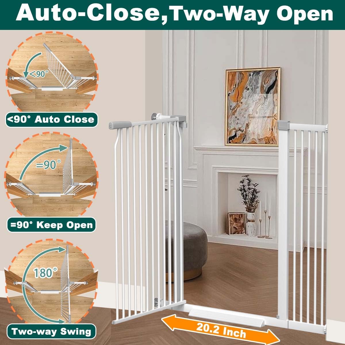 Fairy Baby 40.5" Extra Tall Baby Gate for Stairs, Fits Openings of 40.6" to 54.7" Wide, Extra Wide Dog Gate Indoor, Pressure Mounted Walk Thru Swing Auto Close Metal Puppy Barrier for Doorway, Black