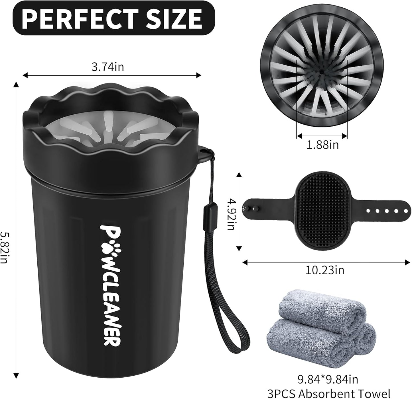 Professional 7 in 1 Dog Paw Cleaner for Dogs & Cats - Includes 1 Portable Paw Washer, 1 Bath Brush, 2 Dog Toothbrushes and 3 Absorbent Towels Note: Fits Paws up to 2 Inches Wide (Small, Blue)