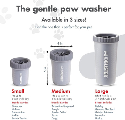Dexas MudBuster Medium Dog Paw Cleaner in Fuchsia - Fits 1.5"-2.5" Wide Paws, Portable Paw Washer for Muddy Paws, Dog Paw Cleaning Cup with Gentle Silicone Bristles, Quick Clean Pet Paw Washer