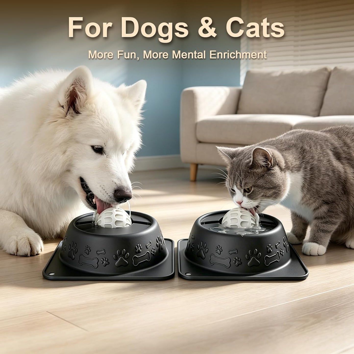 Slow Feeder Dog Bowl for Liquid Treats, Anti-Slip Lick Bowl, Bone Broth and Yogurt Puzzle Feeder, No Spill Pet Bowl Pup Lick Toy for Large Medium Small Dogs and Cats, Anxiety Relief, Blue
