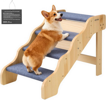 VEVOR Wood Pet Stairs, 2-Step Dog Stairs for Beds, Sofa & Cars, 110lbs Load Capacity, Floded Flat Design, Stable & Sturdy Cat & Dog Step Ladder for Small Medium Large Older Pet Puppy Essentials