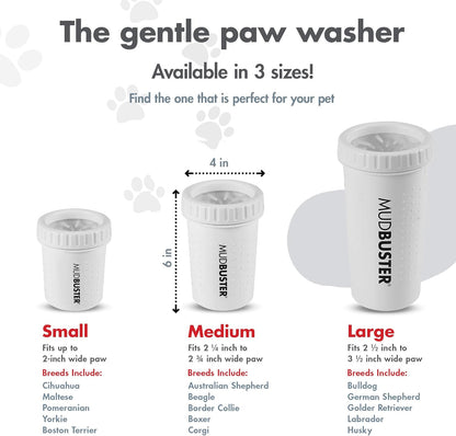 Dexas MudBuster Medium Dog Paw Cleaner in Fuchsia - Fits 1.5"-2.5" Wide Paws, Portable Paw Washer for Muddy Paws, Dog Paw Cleaning Cup with Gentle Silicone Bristles, Quick Clean Pet Paw Washer